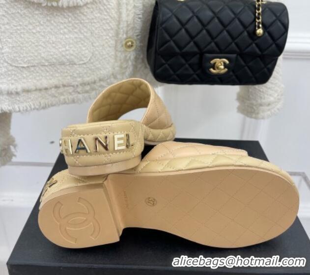 Good Looking Chanel Quilted Lambskin Slide Sandals 3cm Beige 020761