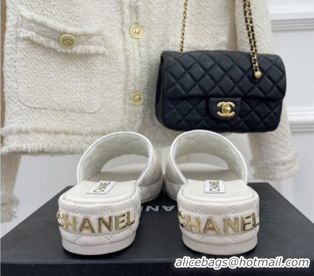 Generous Chanel Quilted Lambskin Slide Sandals 3cm White 020762