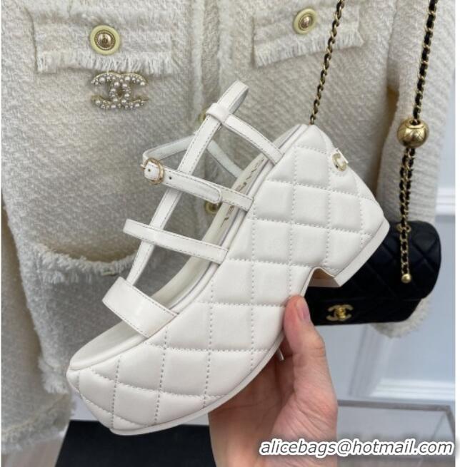 Good Product Chanel Lambskin Strap Platform Wedge Sandals 7.5cm White 020765