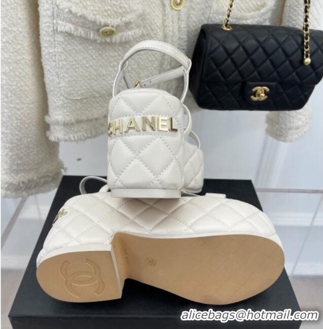 Good Product Chanel Lambskin Strap Platform Wedge Sandals 7.5cm White 020765