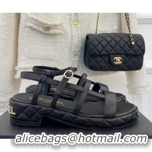 Good Looking Chanel Lambskin Strap Sandals 3cm Black 020766