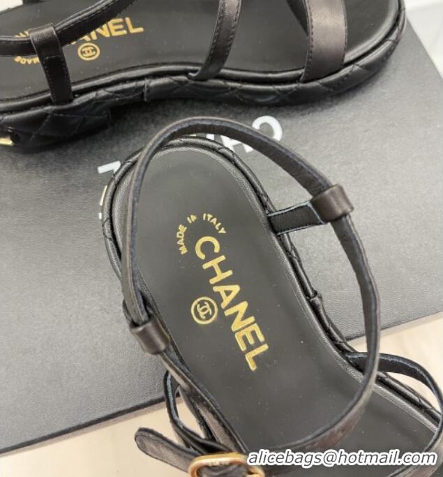 Good Looking Chanel Lambskin Strap Sandals 3cm Black 020766