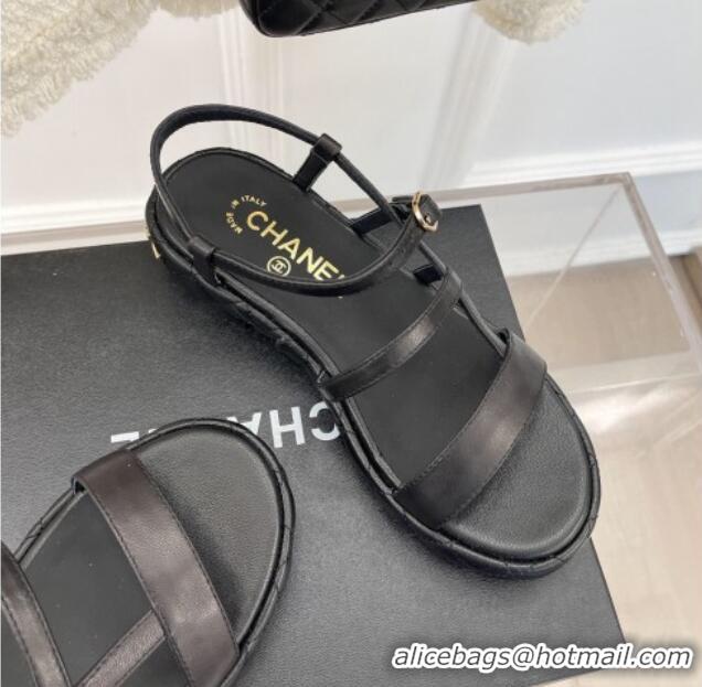 Good Looking Chanel Lambskin Strap Sandals 3cm Black 020766