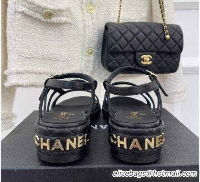 Good Looking Chanel Lambskin Strap Sandals 3cm Black 020766