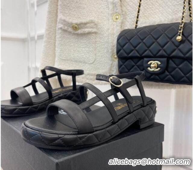 Good Looking Chanel Lambskin Strap Sandals 3cm Black 020766