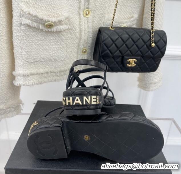 Good Looking Chanel Lambskin Strap Sandals 3cm Black 020766