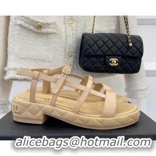 Good Quality Chanel Lambskin Strap Sandals 3cm Beige 020767