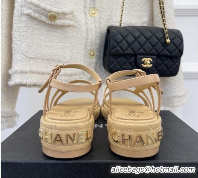 Good Quality Chanel Lambskin Strap Sandals 3cm Beige 020767