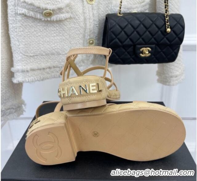 Good Quality Chanel Lambskin Strap Sandals 3cm Beige 020767