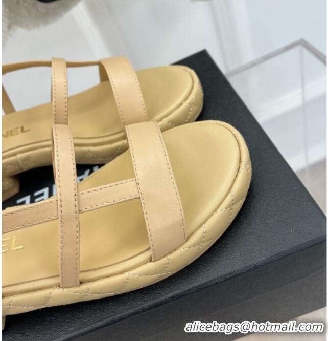 Good Quality Chanel Lambskin Strap Sandals 3cm Beige 020767