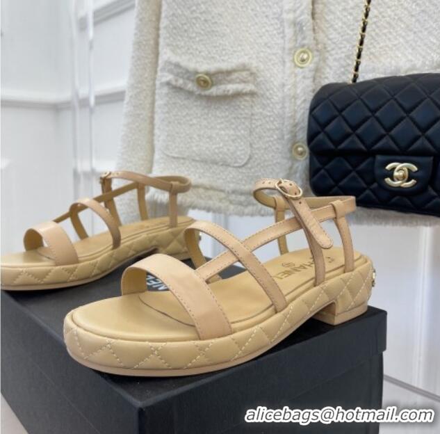 Good Quality Chanel Lambskin Strap Sandals 3cm Beige 020767