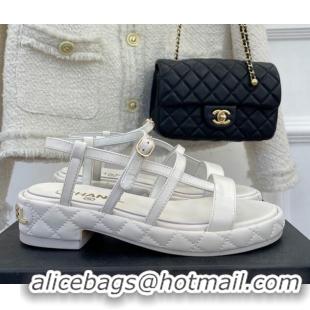 Fashion Chanel Lambskin Strap Sandals 3cm White 020768