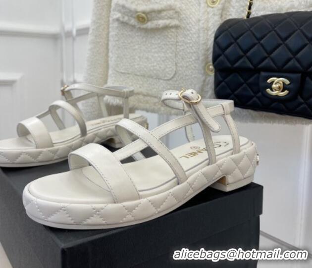 Fashion Chanel Lambskin Strap Sandals 3cm White 020768