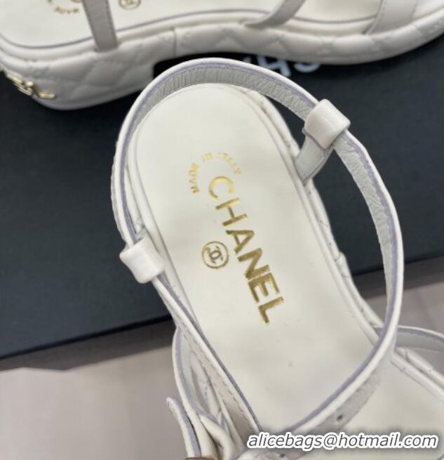 Fashion Chanel Lambskin Strap Sandals 3cm White 020768