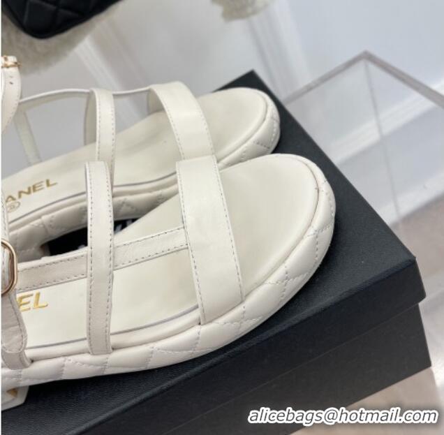 Fashion Chanel Lambskin Strap Sandals 3cm White 020768