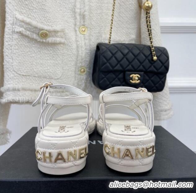 Fashion Chanel Lambskin Strap Sandals 3cm White 020768