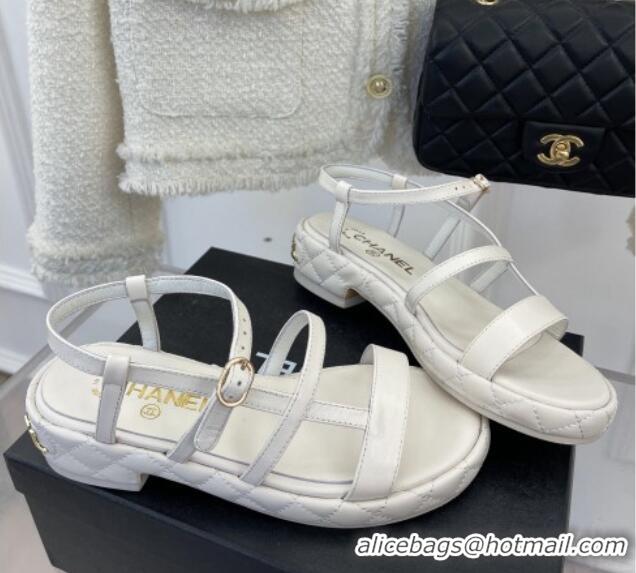 Fashion Chanel Lambskin Strap Sandals 3cm White 020768