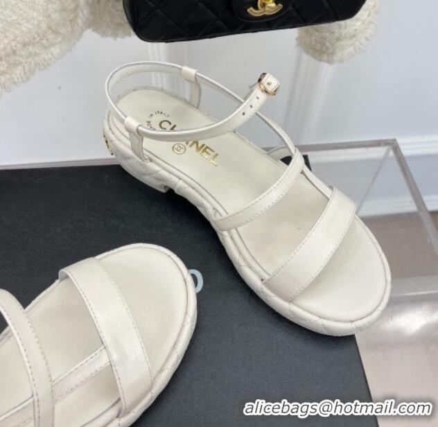 Fashion Chanel Lambskin Strap Sandals 3cm White 020768