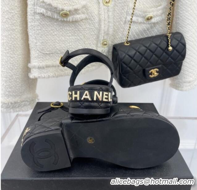 Top Grade Chanel Quilted Lambskin Sandals with CC Circle 3cm Black 020772