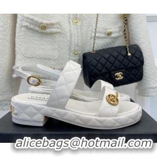 Hot Style Chanel Quilted Lambskin Sandals with CC Circle 3cm White 020774