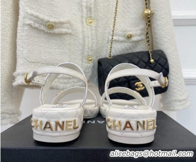 Hot Style Chanel Quilted Lambskin Sandals with CC Circle 3cm White 020774