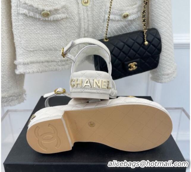 Hot Style Chanel Quilted Lambskin Sandals with CC Circle 3cm White 020774