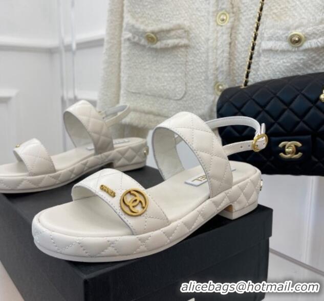 Hot Style Chanel Quilted Lambskin Sandals with CC Circle 3cm White 020774