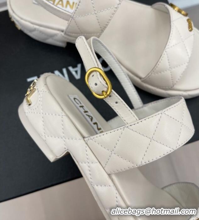 Hot Style Chanel Quilted Lambskin Sandals with CC Circle 3cm White 020774