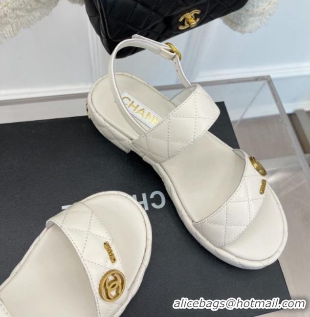 Hot Style Chanel Quilted Lambskin Sandals with CC Circle 3cm White 020774