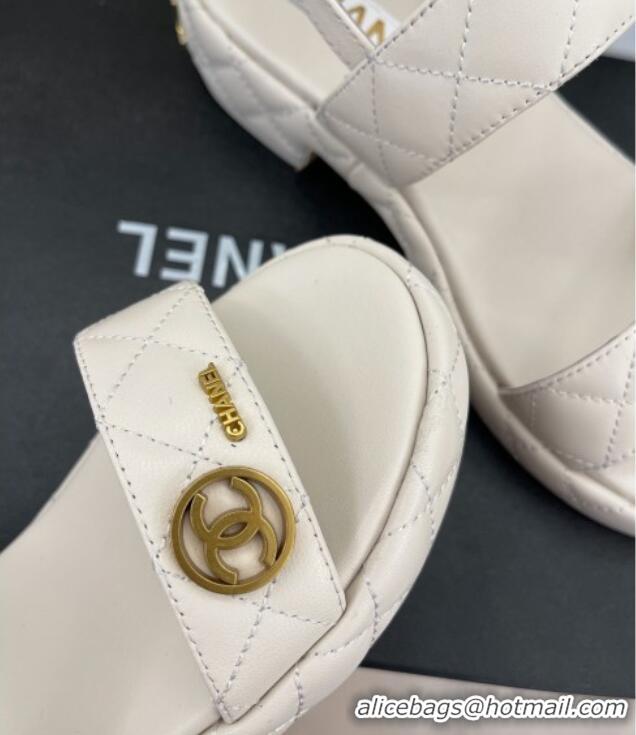 Hot Style Chanel Quilted Lambskin Sandals with CC Circle 3cm White 020774