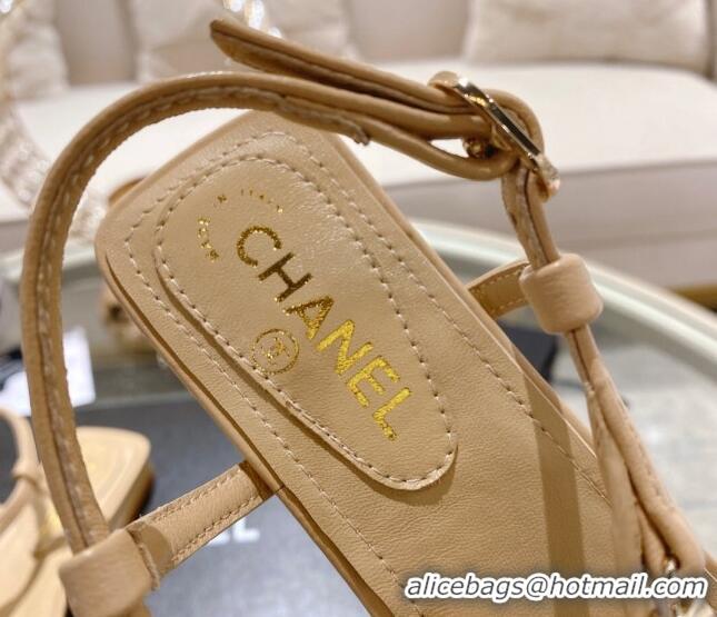 Purchase Chanel Lambskin Flat Thong Sandals with Love Charm G39674 Beige