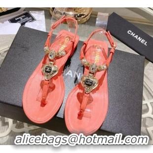 Perfect Chanel Lambskin Flat Thong Sandals with Love Charm G39674 Pink