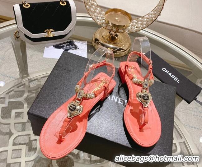 Perfect Chanel Lambskin Flat Thong Sandals with Love Charm G39674 Pink