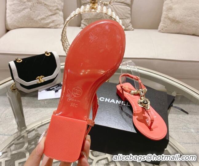 Perfect Chanel Lambskin Flat Thong Sandals with Love Charm G39674 Pink