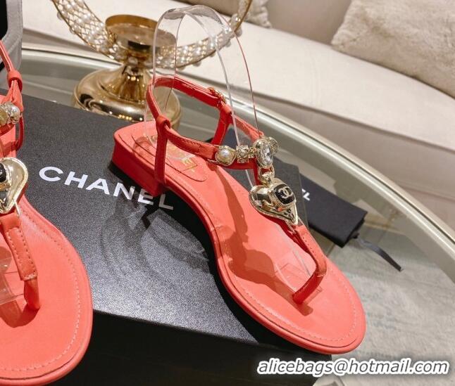 Perfect Chanel Lambskin Flat Thong Sandals with Love Charm G39674 Pink