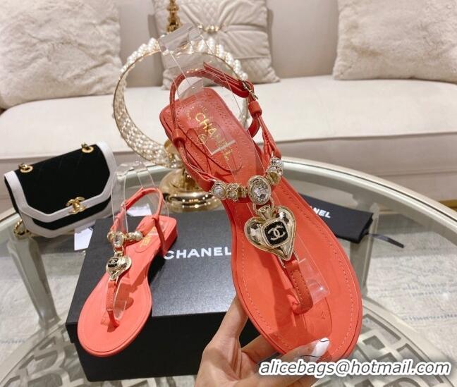 Perfect Chanel Lambskin Flat Thong Sandals with Love Charm G39674 Pink