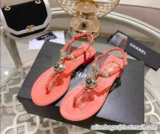 Perfect Chanel Lambskin Flat Thong Sandals with Love Charm G39674 Pink