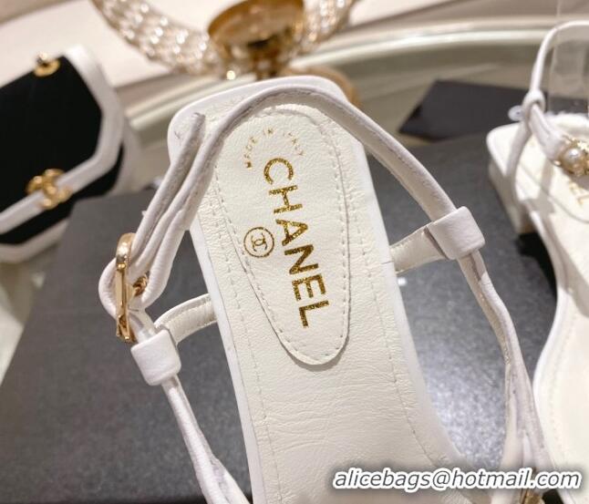 Top Design Chanel Lambskin Flat Thong Sandals with Love Charm G39674 White