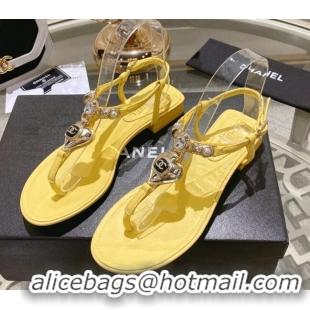 Most Popular Chanel Lambskin Flat Thong Sandals with Love Charm G39674 Yellow