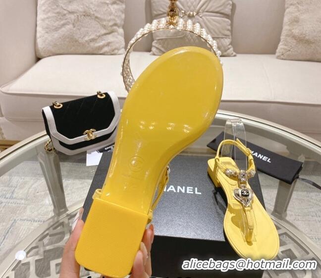 Most Popular Chanel Lambskin Flat Thong Sandals with Love Charm G39674 Yellow