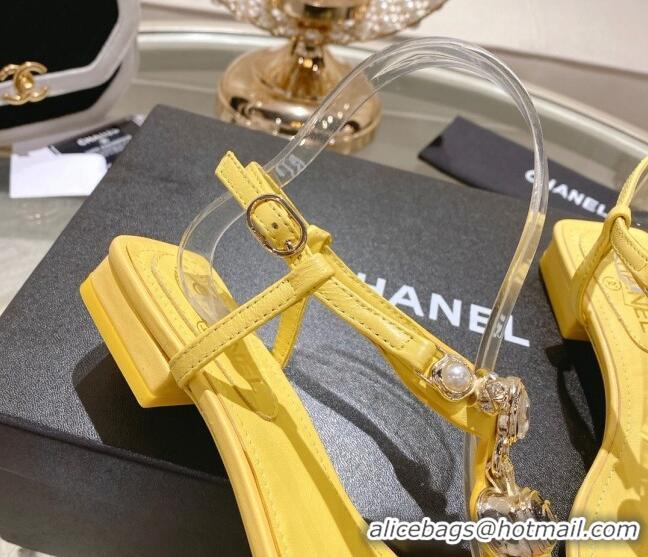 Most Popular Chanel Lambskin Flat Thong Sandals with Love Charm G39674 Yellow