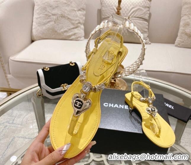 Most Popular Chanel Lambskin Flat Thong Sandals with Love Charm G39674 Yellow