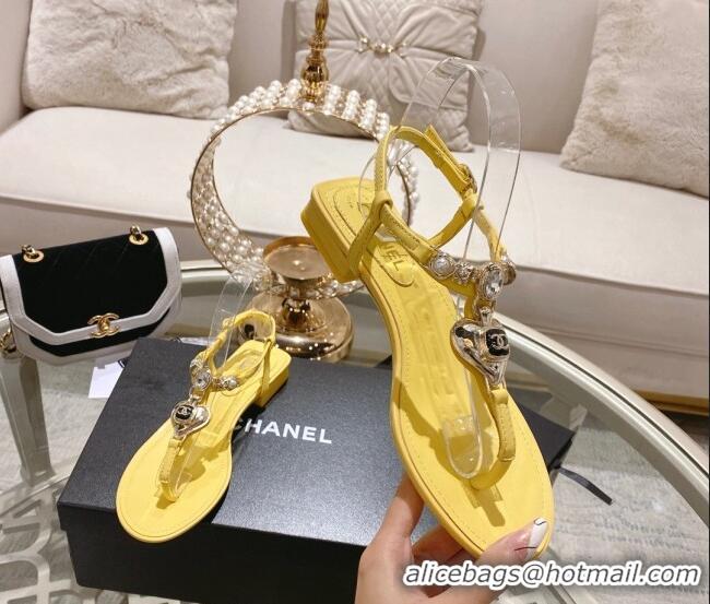 Most Popular Chanel Lambskin Flat Thong Sandals with Love Charm G39674 Yellow