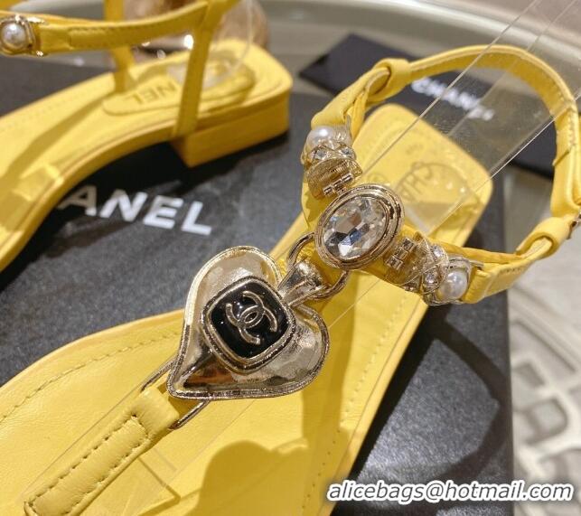 Most Popular Chanel Lambskin Flat Thong Sandals with Love Charm G39674 Yellow