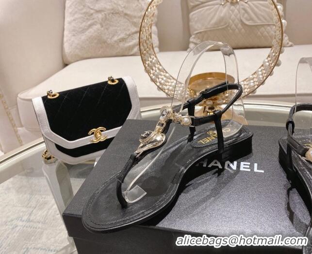 Discount Fashion Chanel Lambskin Flat Thong Sandals with Love Charm G39674 Black