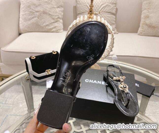 Discount Fashion Chanel Lambskin Flat Thong Sandals with Love Charm G39674 Black