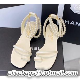 Crafted Chanel Calfskin Sandals 3.5cm G39600 White 20783 