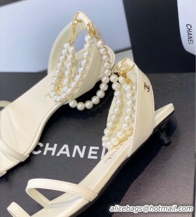 Crafted Chanel Calfskin Sandals 3.5cm G39600 White 20783 