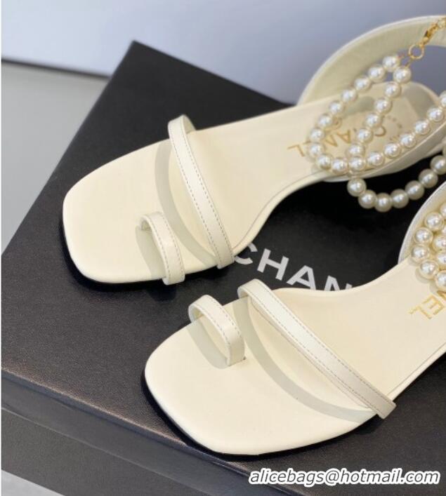 Crafted Chanel Calfskin Sandals 3.5cm G39600 White 20783 