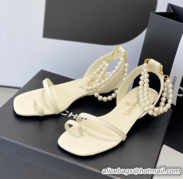 Crafted Chanel Calfskin Sandals 3.5cm G39600 White 20783 